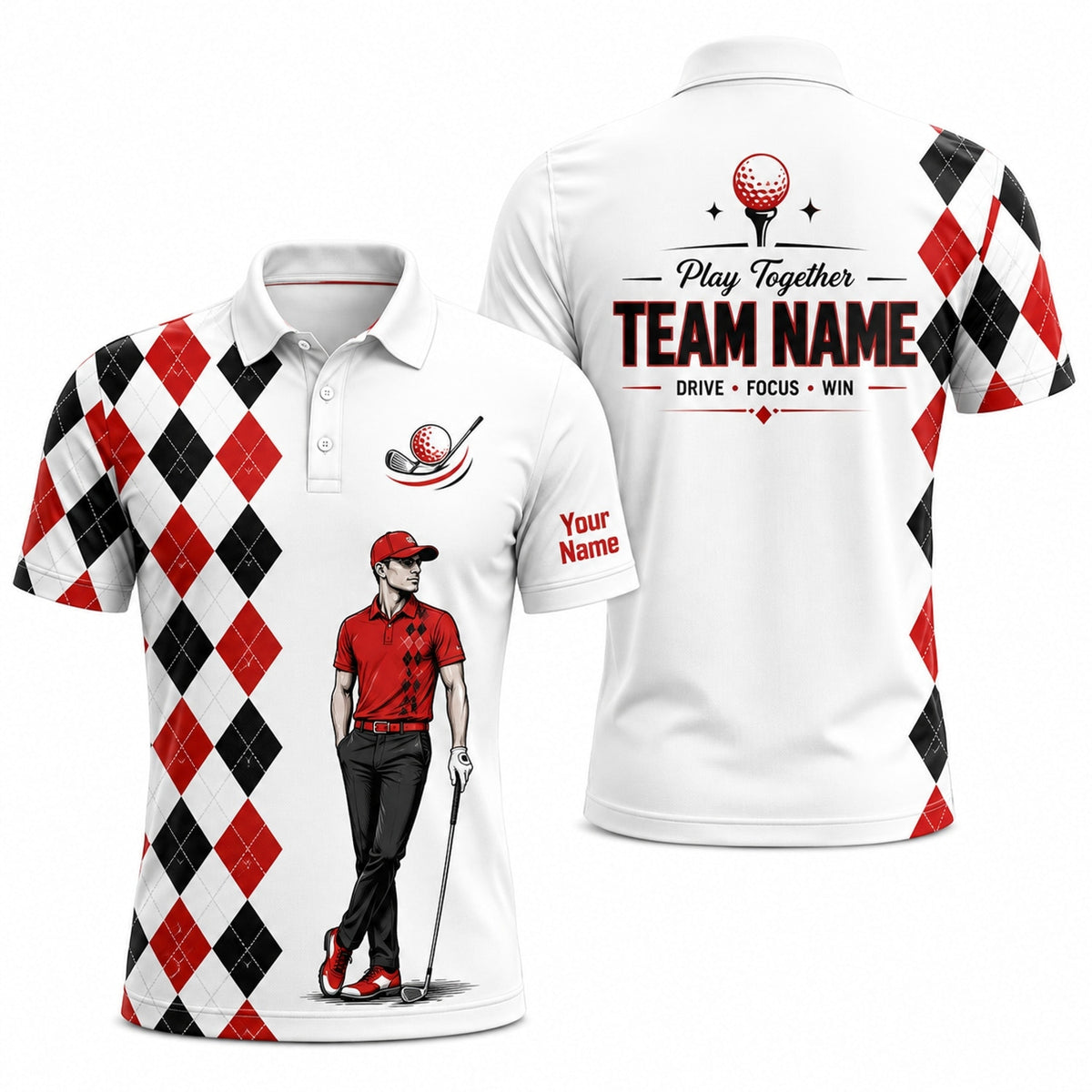 Golfer Illustration Sport Custom Golf Polo Shirt