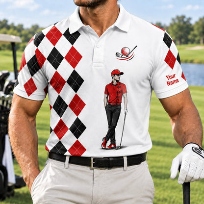 Golfer Illustration Sport Custom Golf Polo Shirt Front View