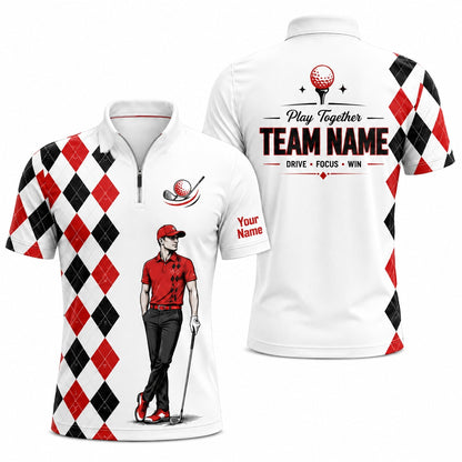 Golfer Illustration Sport Custom Golf Polo Shirt Jersey Zip 1 4 Collar