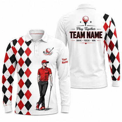 Golfer Illustration Sport Custom Golf Polo Shirt Long Sleeve Polo