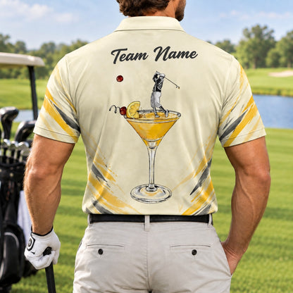 Golfer in Cocktail Glass Graphic Personalized Golf Polo Shirt Back View