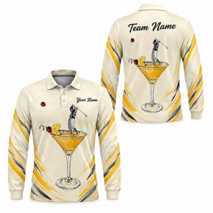 Golfer in Cocktail Glass Graphic Personalized Golf Polo Shirt Long Sleeve Polo