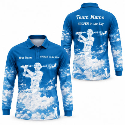 Golfer in the Sky Golf Life Quote Personalized Golf Polo Shirt Long Sleeve Polo