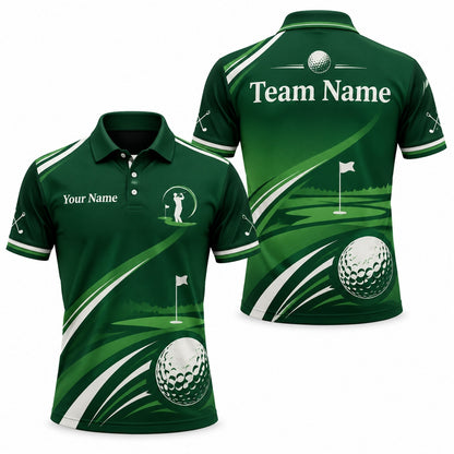 Golfer Silhouette and Flag Sport Personalized Golf Polo Shirt