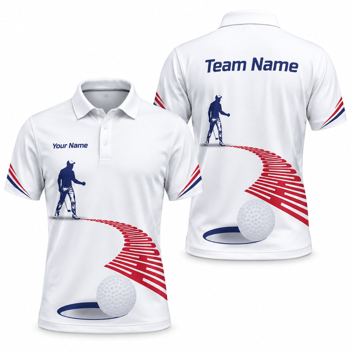 Golfer Silhouette and Golf Ball Sport Personalized Golf Polo Shirt