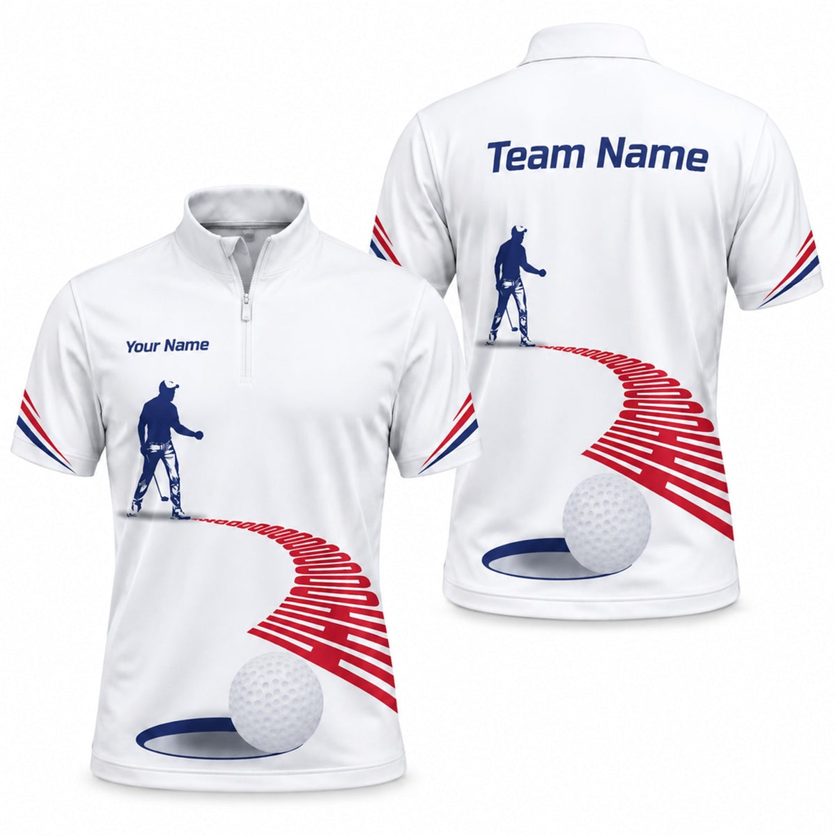 Golfer Silhouette and Golf Ball Sport Personalized Golf Polo Shirt Jersey Zip 1 4 Collar