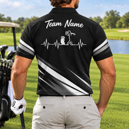 Golfer Silhouette Heartbeat Sport Custom Golf Polo Shirt Back View