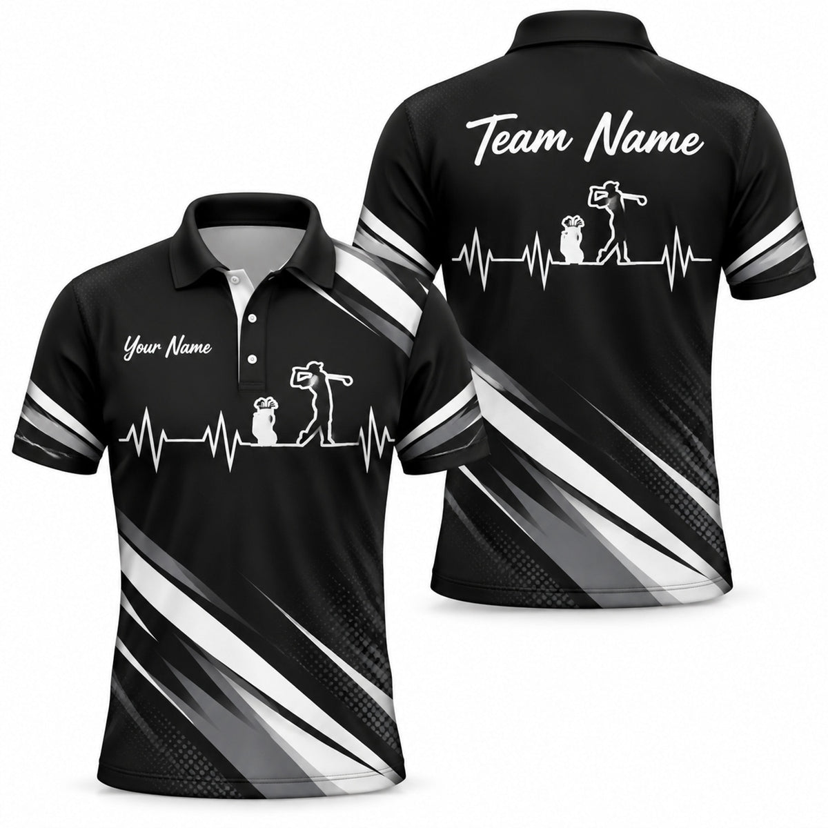 Golfer Silhouette Heartbeat Sport Custom Golf Polo Shirt