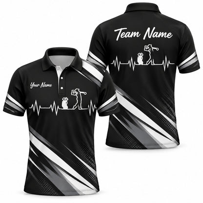 Golfer Silhouette Heartbeat Sport Custom Golf Polo Shirt