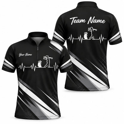 Golfer Silhouette Heartbeat Sport Custom Golf Polo Shirt Jersey Zip 1 4 Collar