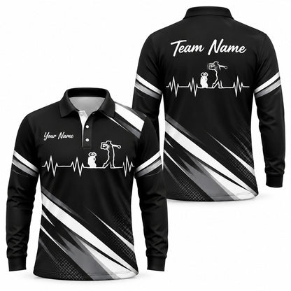Golfer Silhouette Heartbeat Sport Custom Golf Polo Shirt Long Sleeve Polo