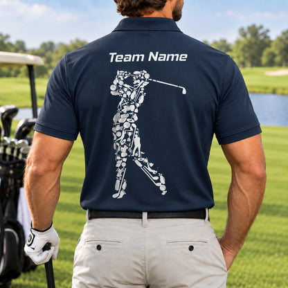 Golfer Silhouette Icon Collage Custom Golf Polo Shirt Back View