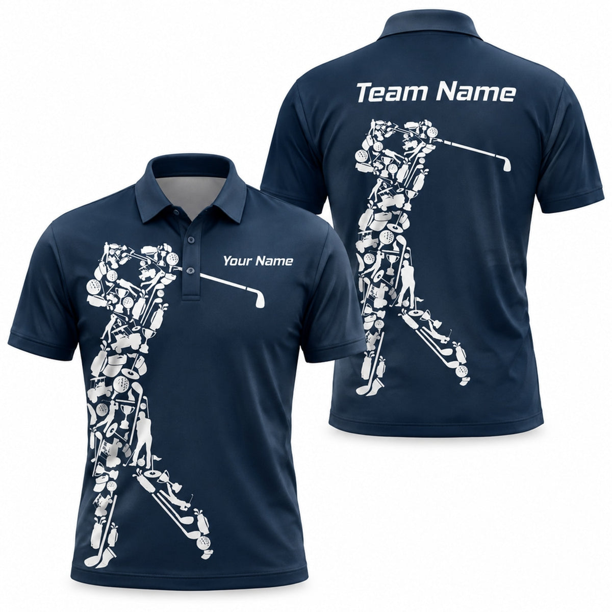 Golfer Silhouette Icon Collage Custom Golf Polo Shirt