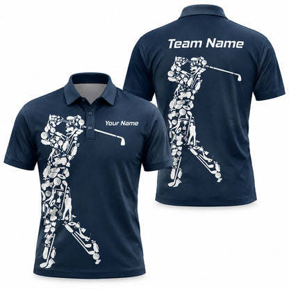 Golfer Silhouette Icon Collage Custom Golf Polo Shirt