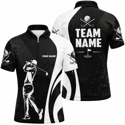 Golfer Silhouette Sport Personalized Golf Polo Shirt Jersey Zip 1 4 Collar