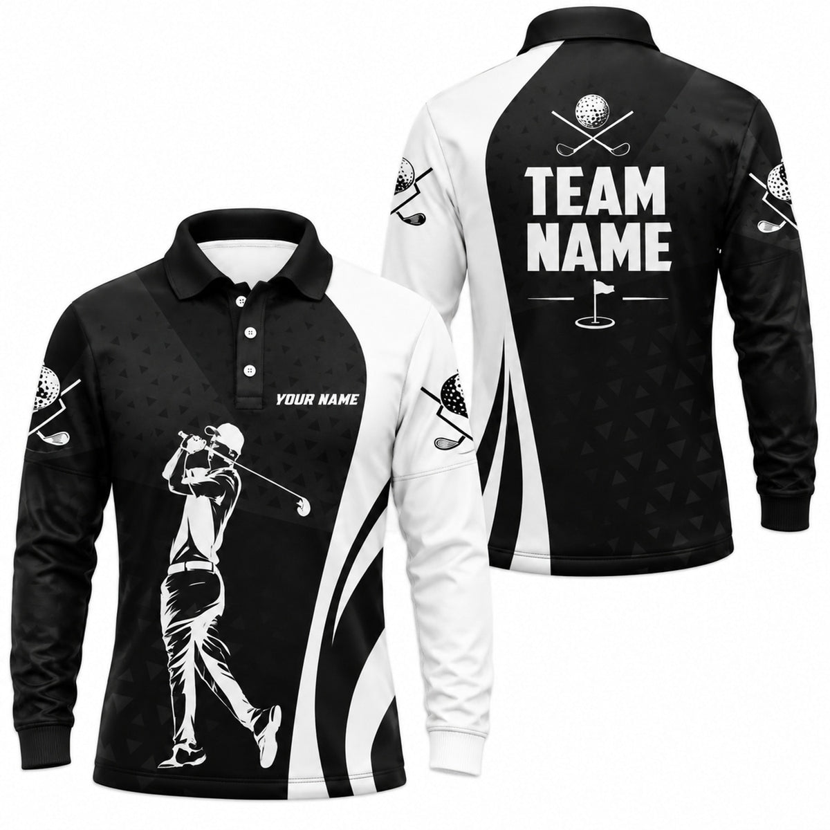Golfer Silhouette Sport Personalized Golf Polo Shirt Long Sleeve Polo