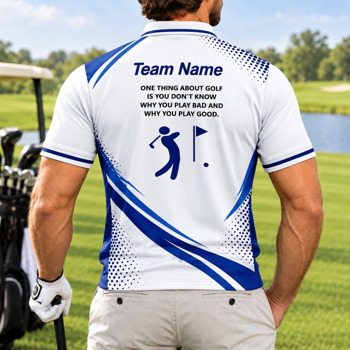 Golfer Silhouette With Flag Sport Custom Golf Polo Shirt Back View