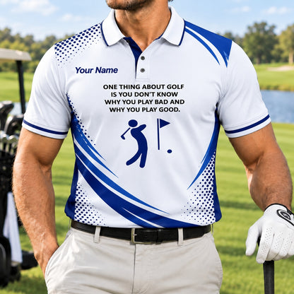 Golfer Silhouette With Flag Sport Custom Golf Polo Shirt Front View