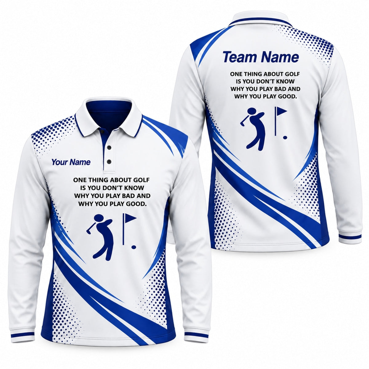 Golfer Silhouette With Flag Sport Custom Golf Polo Shirt Long Sleeve Polo