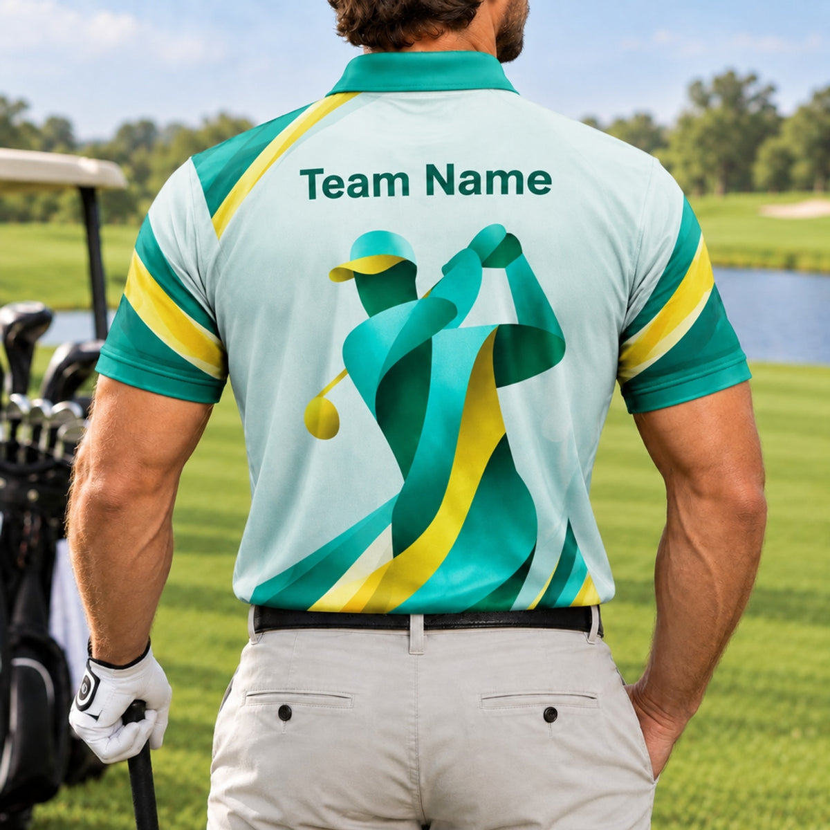 Golfer Swing Abstract Graphic Custom Golf Polo Shirt Back View