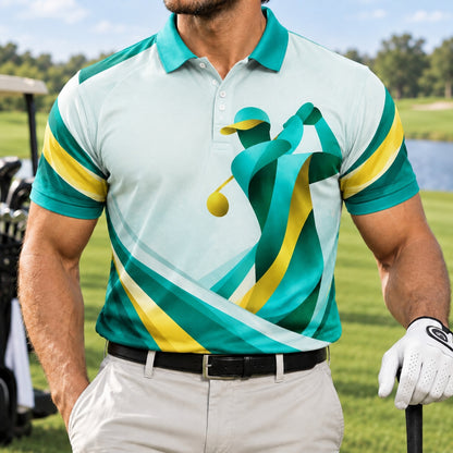 Golfer Swing Abstract Graphic Custom Golf Polo Shirt Front View