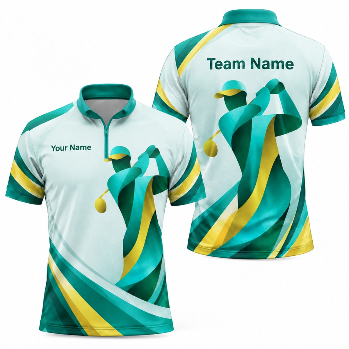 Golfer Swing Abstract Graphic Custom Golf Polo Shirt Jersey Zip 1 4 Collar