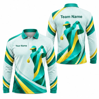 Golfer Swing Abstract Graphic Custom Golf Polo Shirt Long Sleeve Polo
