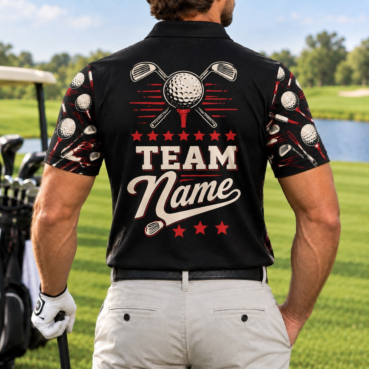 Golfer Swing Graphic Personalized Golf Polo Shirt Back View