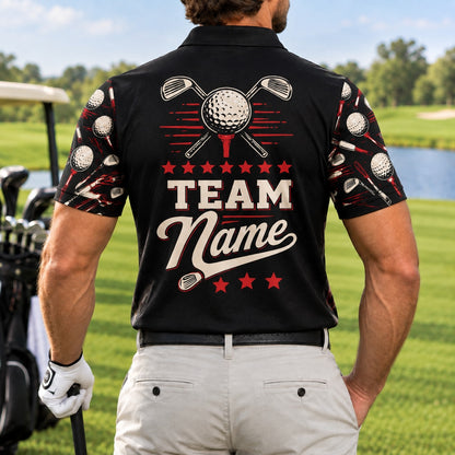 Golfer Swing Graphic Personalized Golf Polo Shirt Back View
