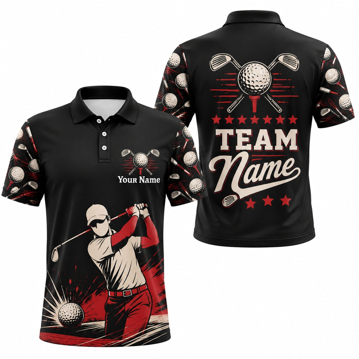 Golfer Swing Graphic Personalized Golf Polo Shirt