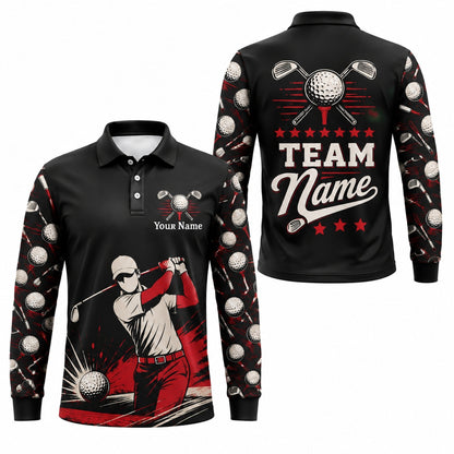 Golfer Swing Graphic Personalized Golf Polo Shirt Long Sleeve Polo