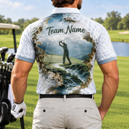 Golfer Swing Landscape Graphic Personalized Golf Polo Shirt Back View