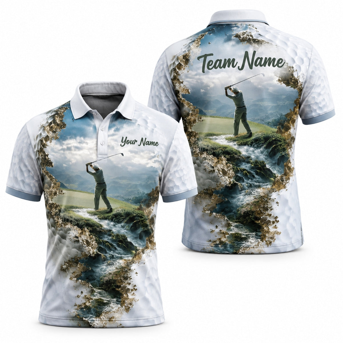 Golfer Swing Landscape Graphic Personalized Golf Polo Shirt
