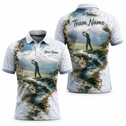 Golfer Swing Landscape Graphic Personalized Golf Polo Shirt