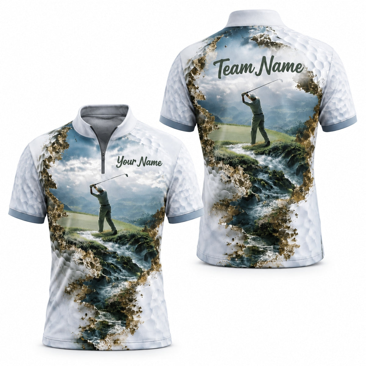 Golfer Swing Landscape Graphic Personalized Golf Polo Shirt Jersey Zip 1 4 Collar