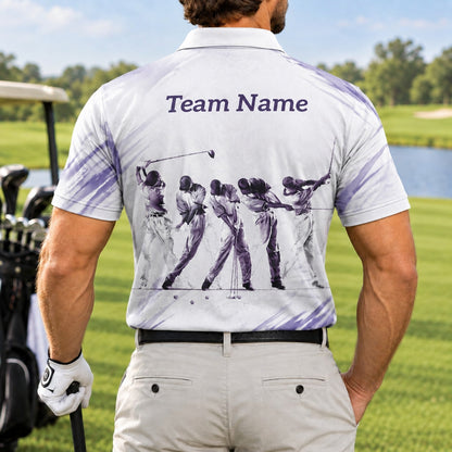 Golfer Swing Sequence Graphic Personalized Golf Polo Shirt Back View
