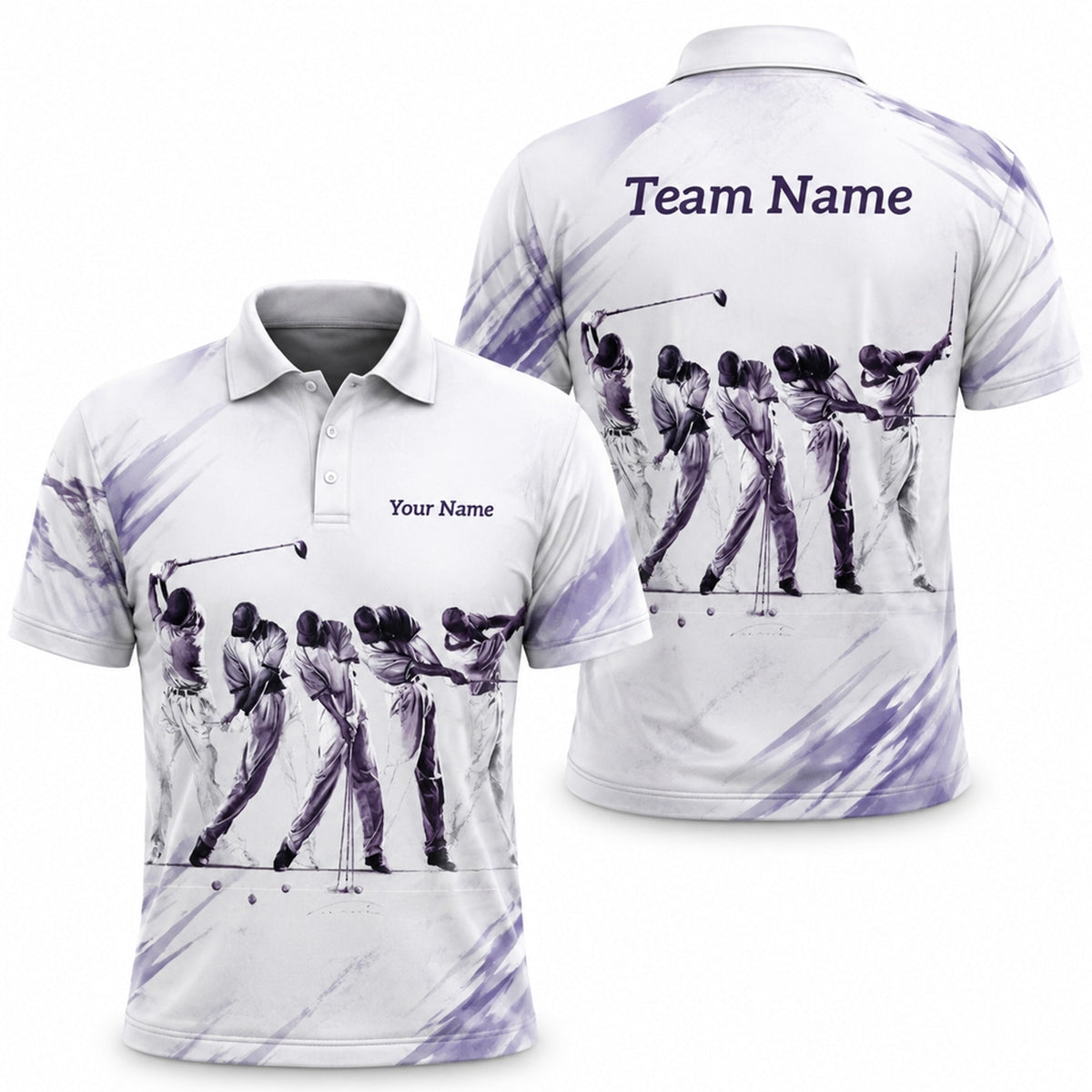 Golfer Swing Sequence Graphic Personalized Golf Polo Shirt