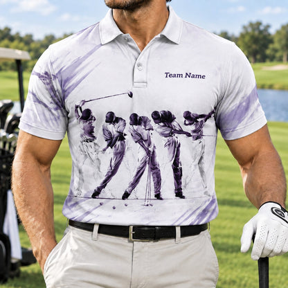 Golfer Swing Sequence Graphic Personalized Golf Polo Shirt Front View