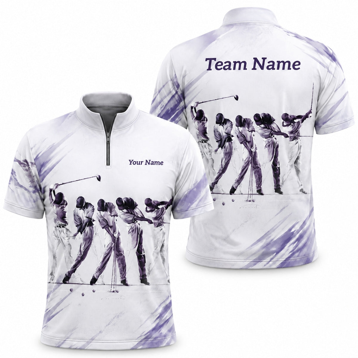 Golfer Swing Sequence Graphic Personalized Golf Polo Shirt Jersey Zip 1 4 Collar