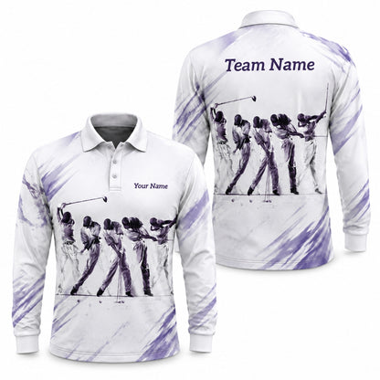 Golfer Swing Sequence Graphic Personalized Golf Polo Shirt Long Sleeve Polo