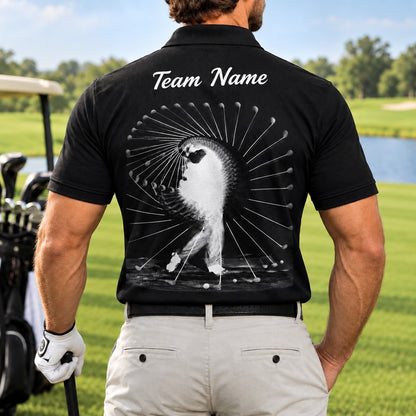 Golfer Swing Silhouette Sport Personalized Golf Polo Shirt Back View