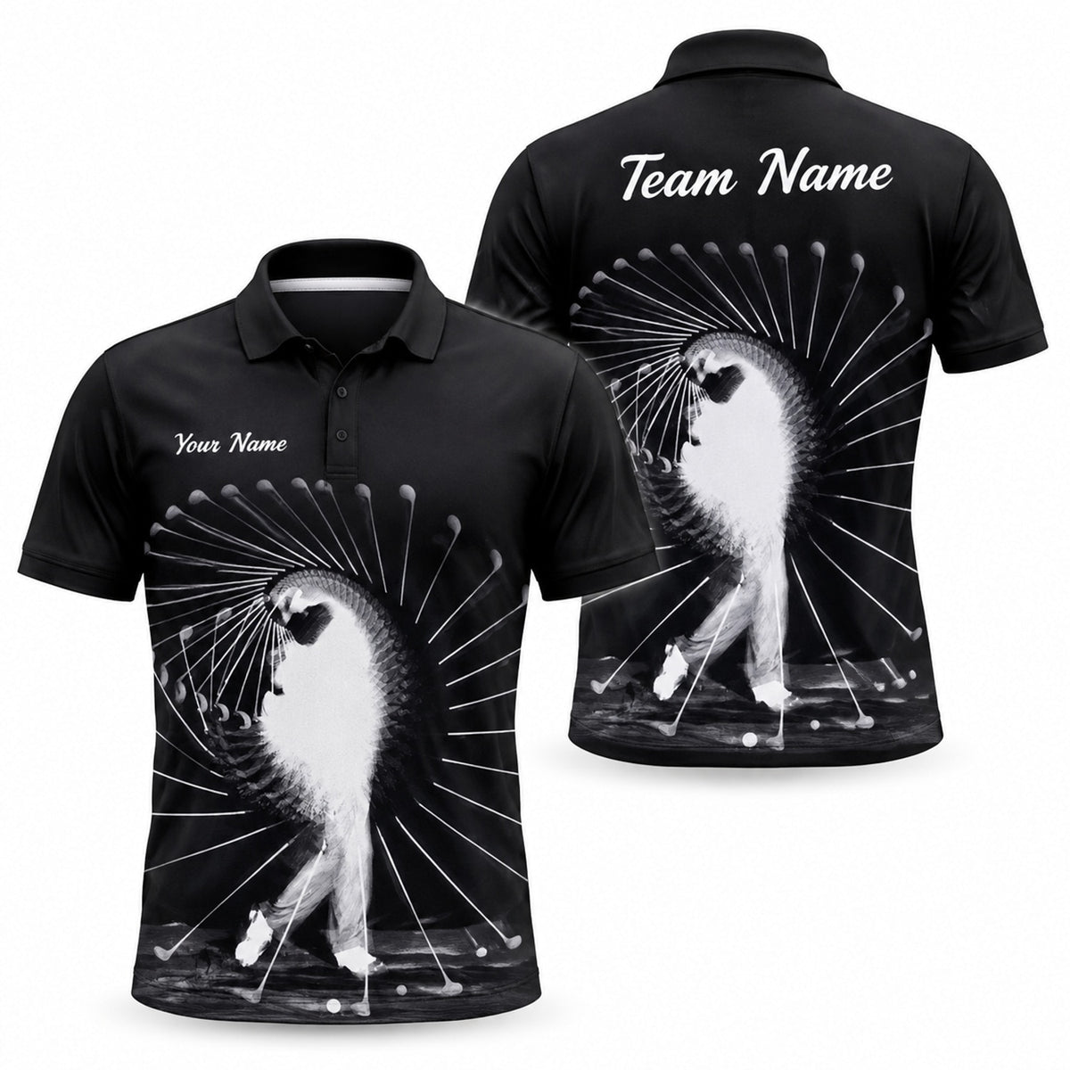 Golfer Swing Silhouette Sport Personalized Golf Polo Shirt