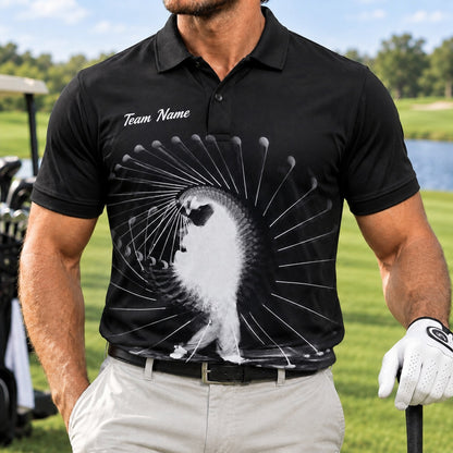 Golfer Swing Silhouette Sport Personalized Golf Polo Shirt Front View