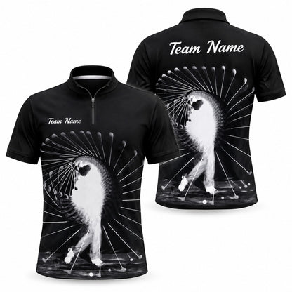 Golfer Swing Silhouette Sport Personalized Golf Polo Shirt Jersey Zip 1 4 Collar