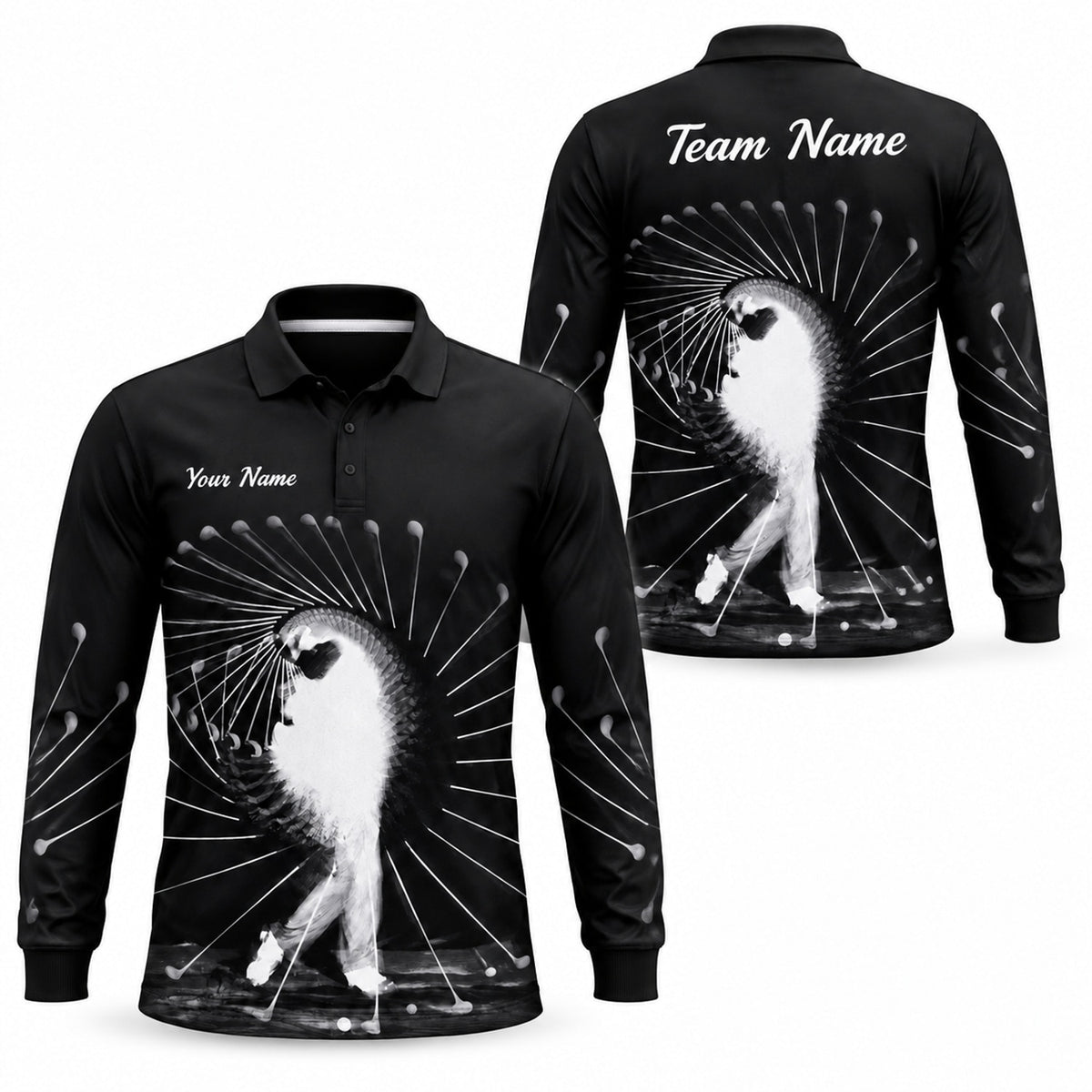 Golfer Swing Silhouette Sport Personalized Golf Polo Shirt Long Sleeve Polo
