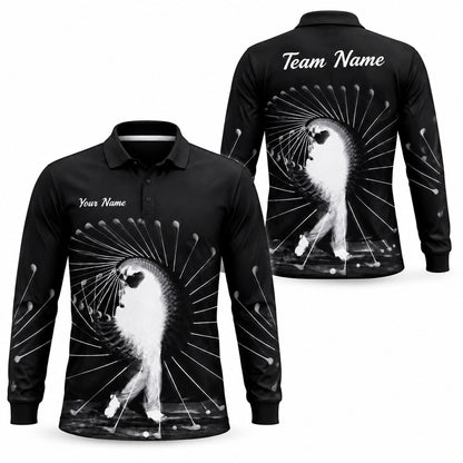 Golfer Swing Silhouette Sport Personalized Golf Polo Shirt Long Sleeve Polo