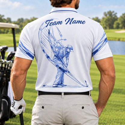 Golfer Swing Sketch Sport Personalized Golf Polo Shirt Back View