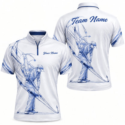 Golfer Swing Sketch Sport Personalized Golf Polo Shirt Jersey Zip 1 4 Collar