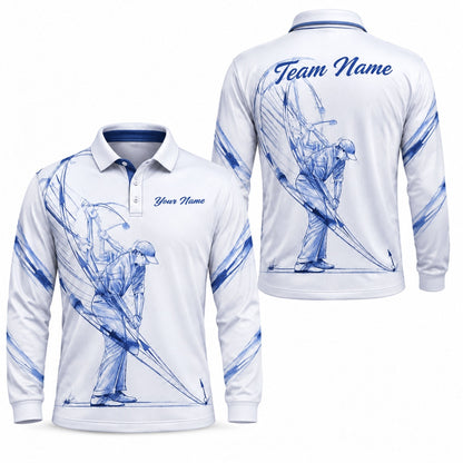 Golfer Swing Sketch Sport Personalized Golf Polo Shirt Long Sleeve Polo