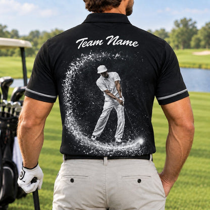 Golfer Swing Splash Graphic Personalized Golf Polo Shirt Back View